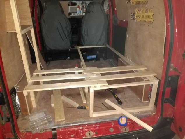 Late one January evening, the bed frame begins to take shape